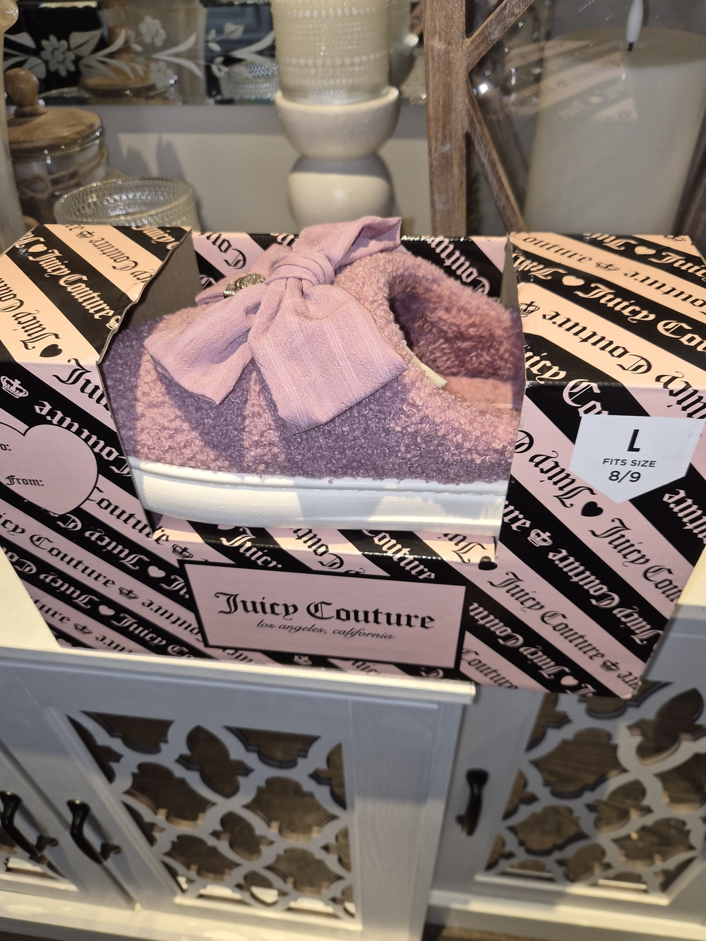 Juicy Couture Pink Bow Sherpa Slip-On Slippers